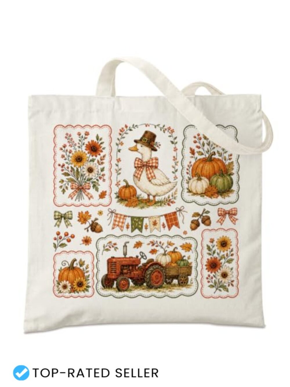 Fall Halloween Thanksgiving Tote Bag for Women, Farmhouse Print, 80% Polyester